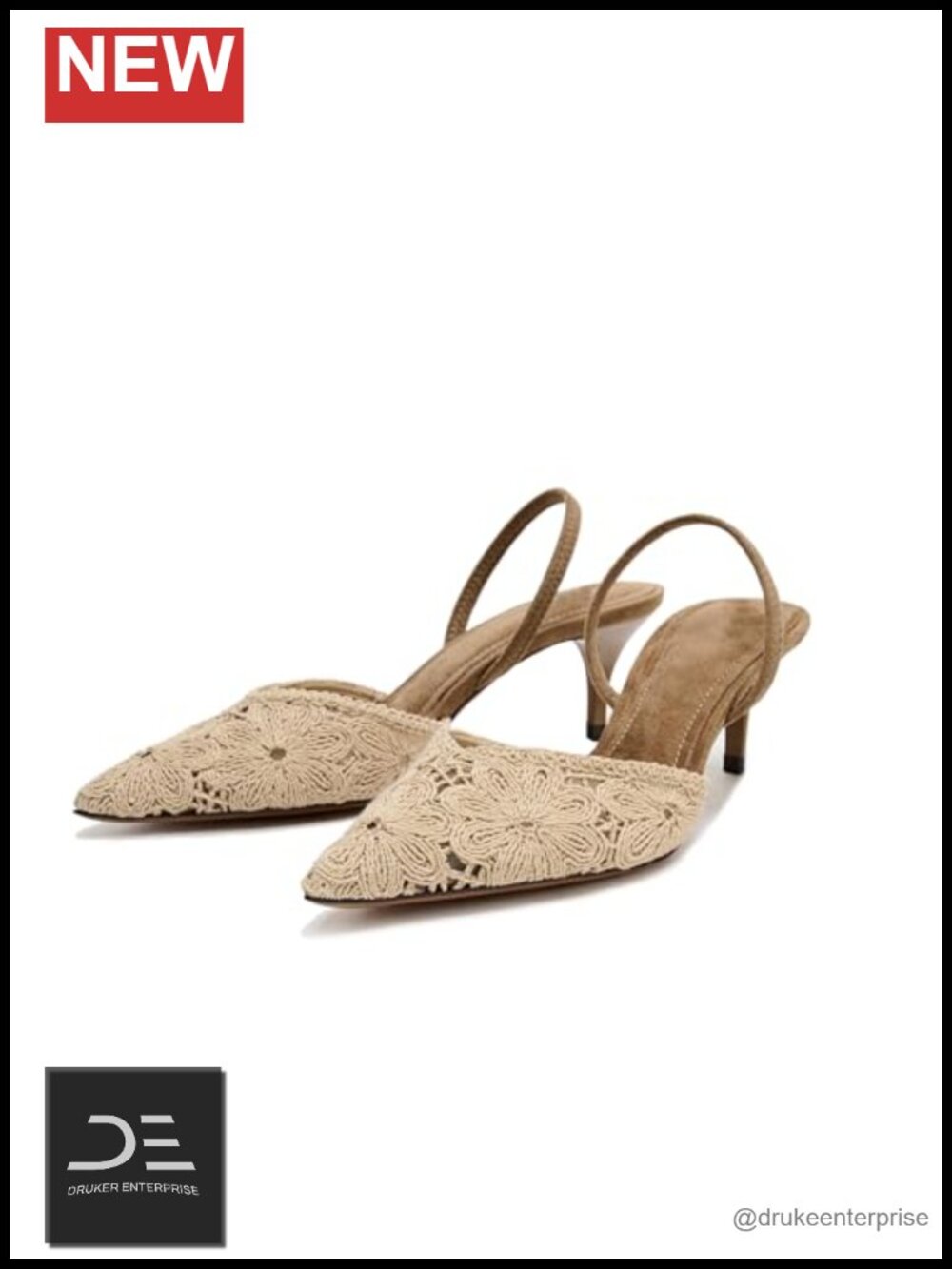 Crochet Kitten Heels Pointed Toe Mesh Slingback Pumps Summer Wedding Party Shoes